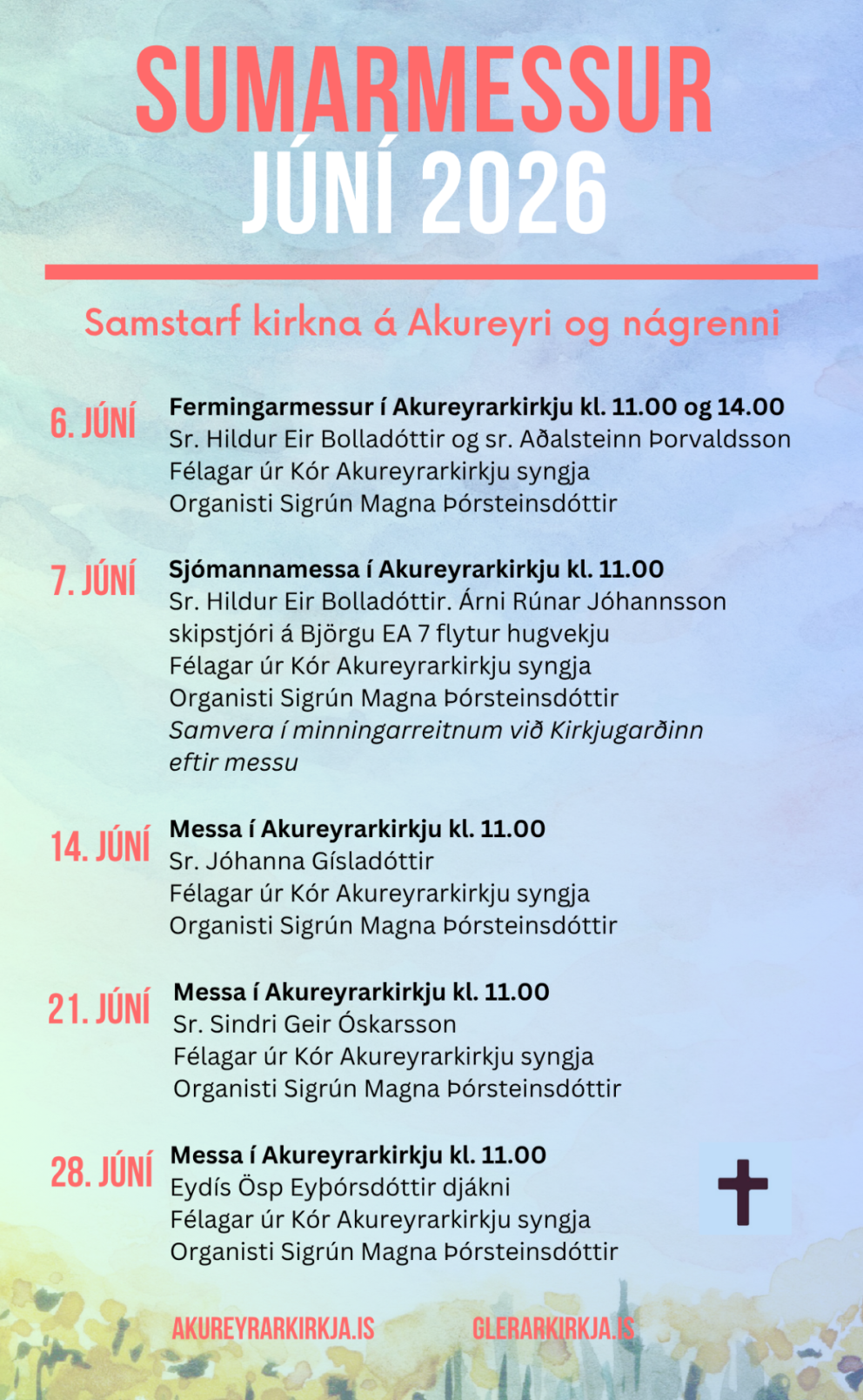 Sameiginlegt helgihald Akureyrar- og Glerárkirkju í Akureyrarkirkju í júní