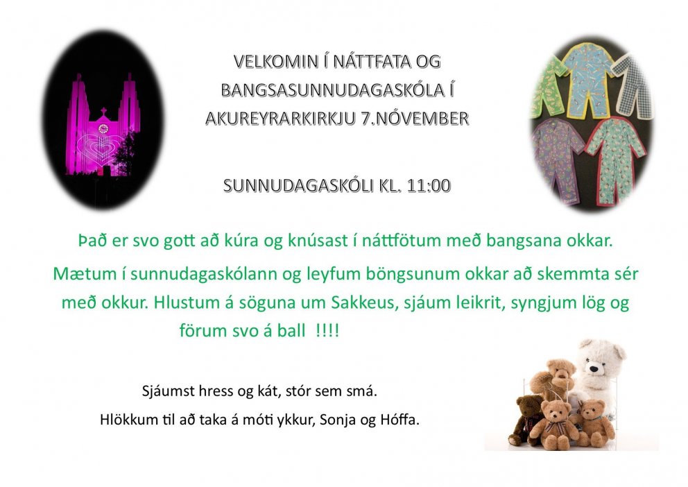 Náttfata og bangsasunnudagaskóli 7.nóvember