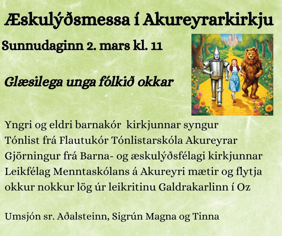 Æskulýðsmessa sunnudaginn 2.mars