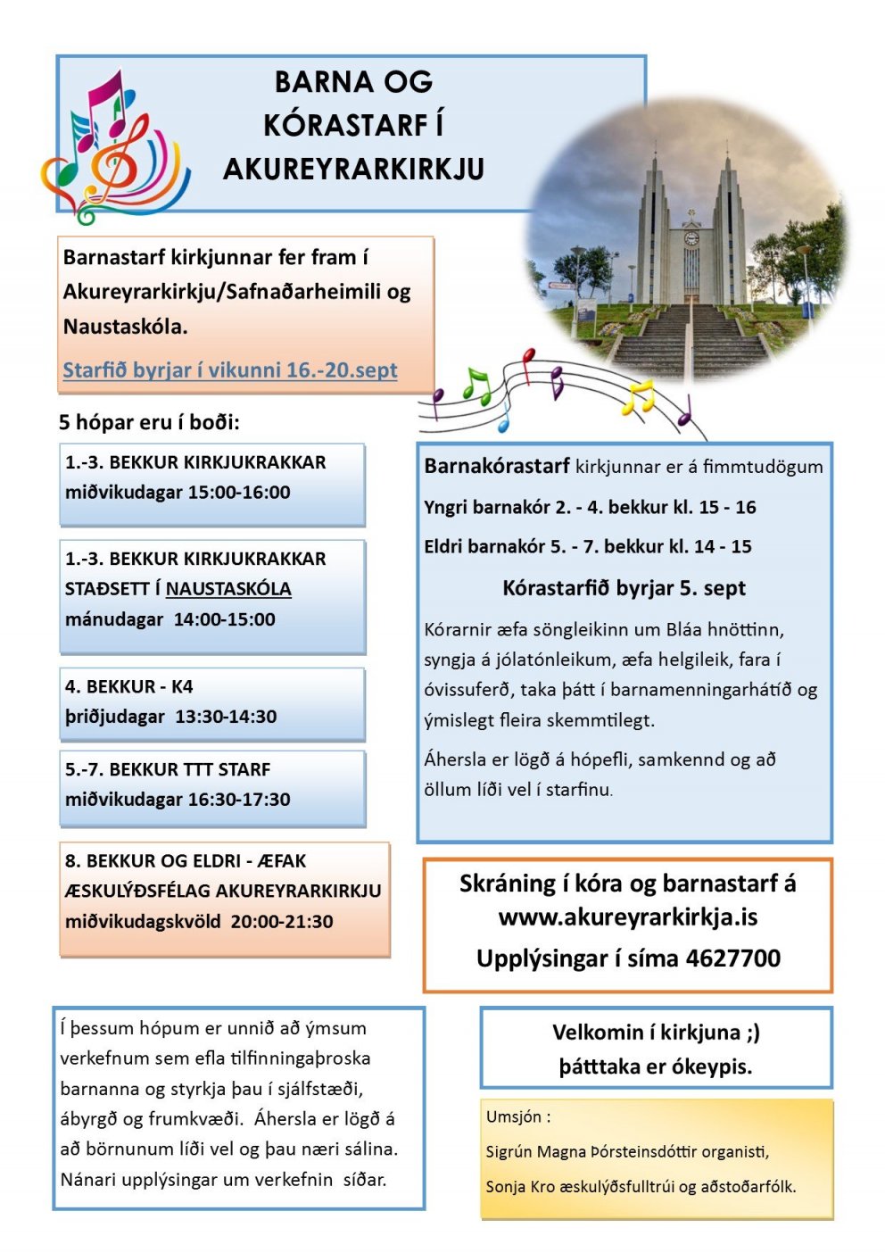 Barna og Kórastarf að hefjast í Akureyrarkirkju.