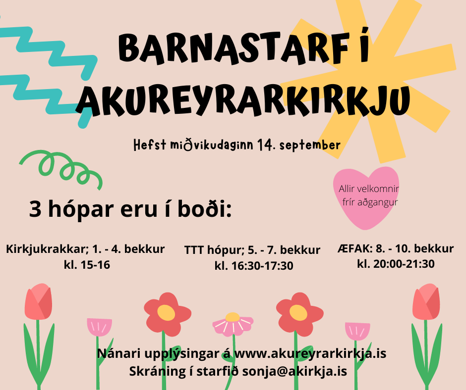 Barnastarf Akureyrarkirkju hefst 14. september 2022