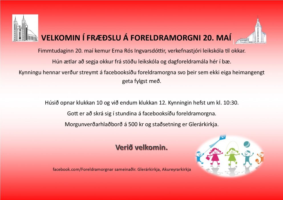 Fræðsla á foreldramorgni fimmtudaginn 20. maí nk.