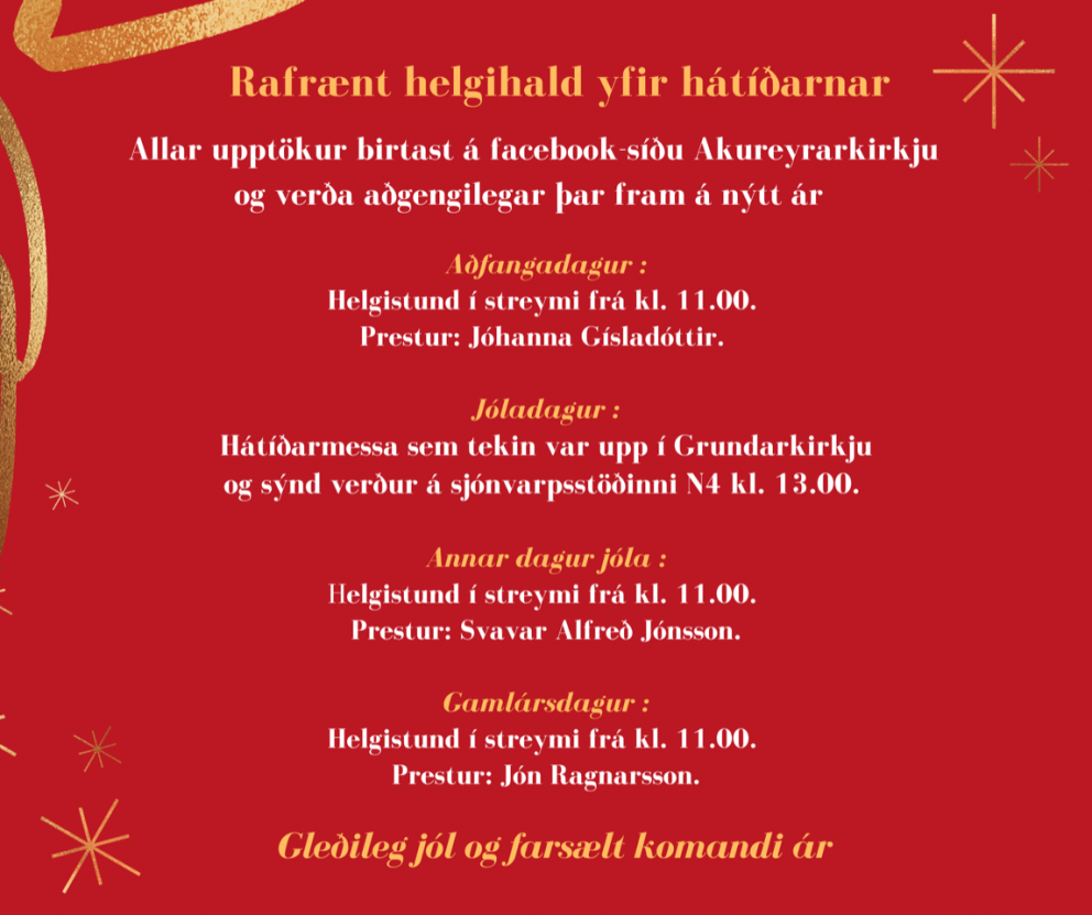 Rafrænt helgihald um hátíðarnar