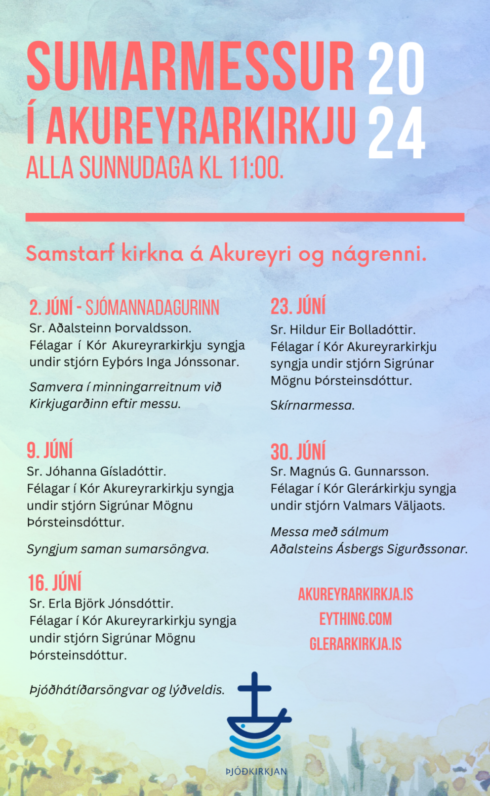 Sameiginlegt helgihald Akureyrar- og Glerárkirkju í Akureyrarkirkju í sumar