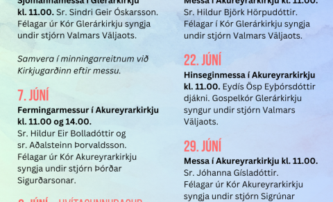 Dagskrá Akureyrarkirkju, Glerárkirkju og Eyjafjarðarsveitar í júní