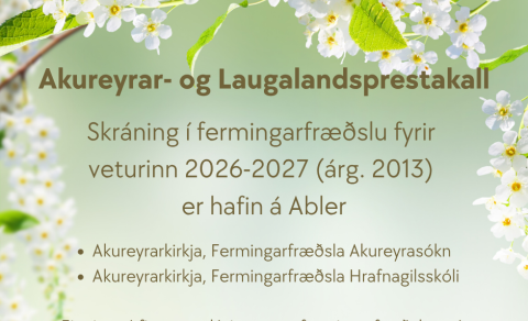 Skráning í fermingarfræðslu veturinn 2026-2027 (árg. 2013) hafin