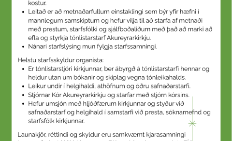 Akureyrarkirkja leitar að organista í fullt starf