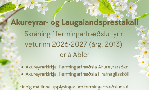 Skráning í fermingarfræðslu veturinn 2026-2027 (árg. 2013) hafin