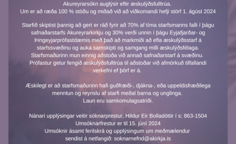 Akureyrarsókn auglýsir eftir æskulýðsfulltrúa