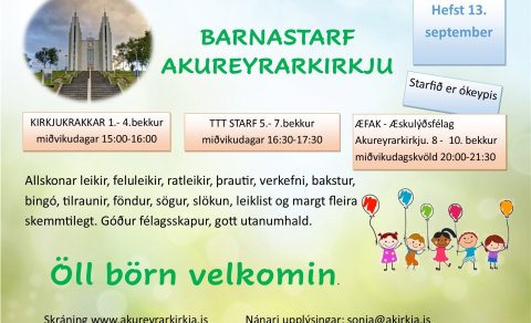 Barnastarfið: kirkjukrakkar, TTT og ÆFAK byrjar 13. september 2023