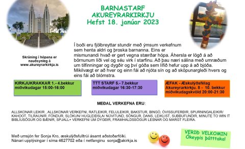 Barnastarfið hefst 18.janúar