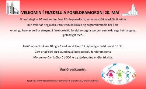 Fræðsla á foreldramorgni fimmtudaginn 20. maí nk.